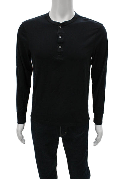 J Crew Men's Black Long Sleeve Henley T-Shirt 100% Cotton Size S