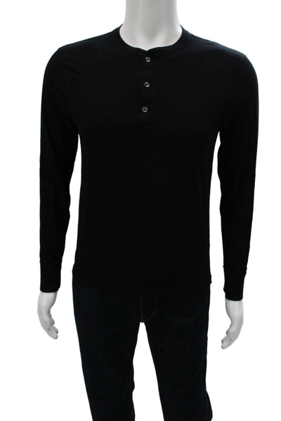 J Crew Mens Blouse Henley Long Sleeve Black 100% Cotton Size S