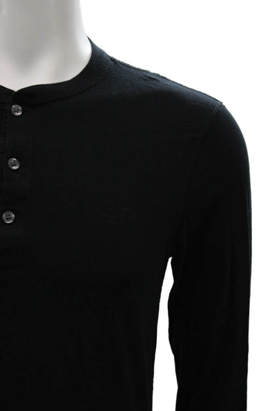 J Crew Mens Blouse Henley Long Sleeve Black 100% Cotton Size S