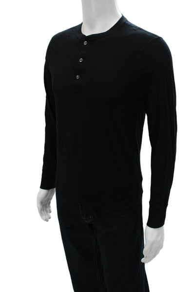 J Crew Mens Blouse Henley Long Sleeve Black 100% Cotton Size S
