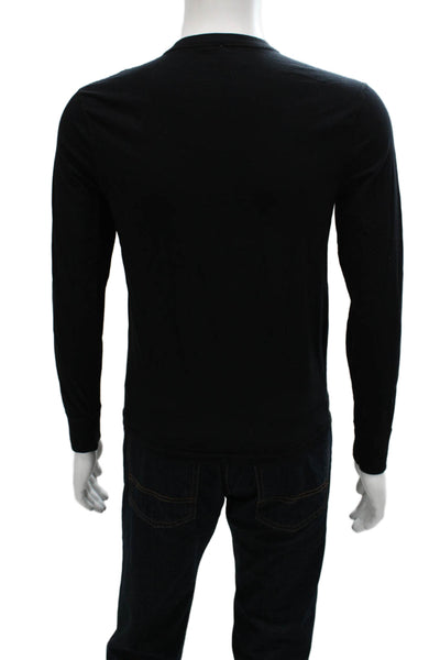 J Crew Mens Blouse Henley Long Sleeve Black 100% Cotton Size S