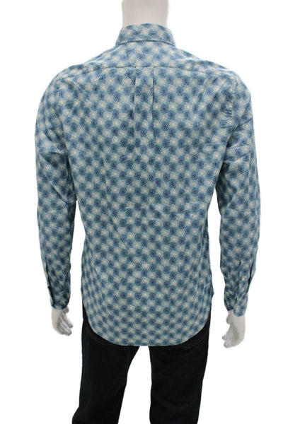 J Crew Mens Cotton Geometric Collared Long Sleeve Button-Down Shirt Blue Size S