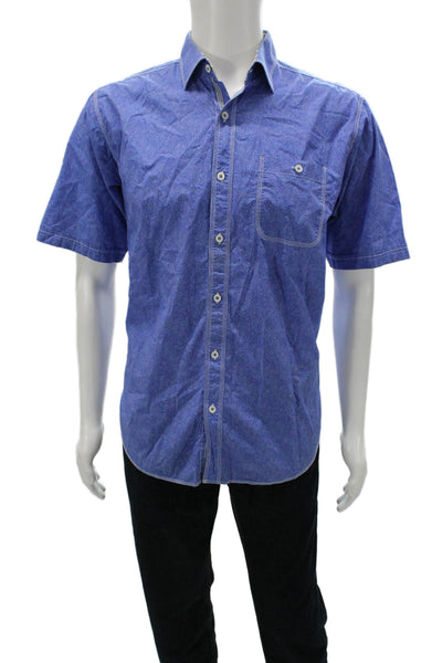 Bugatchi Mens Blue Cotton Button-Down Shirt Short Sleeve Size M