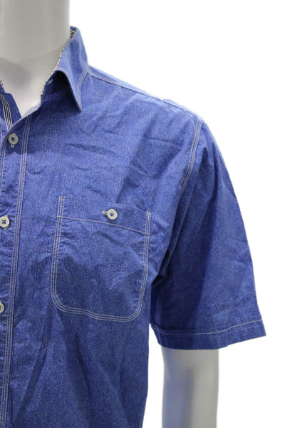 Bugatchi Mens Blue Cotton Button-Down Shirt Short Sleeve Size M