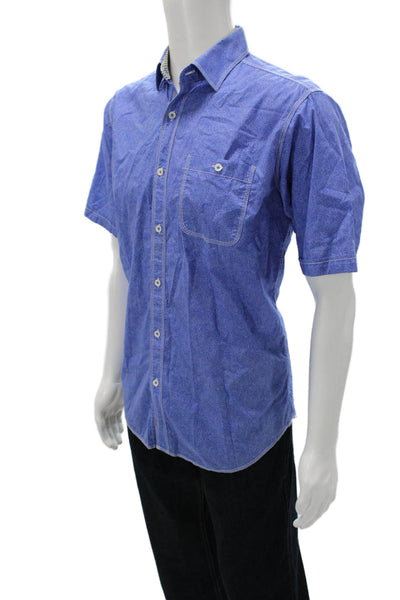 Bugatchi Mens Blue Cotton Button-Down Shirt Short Sleeve Size M