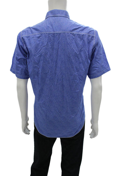 Bugatchi Mens Blue Cotton Button-Down Shirt Short Sleeve Size M