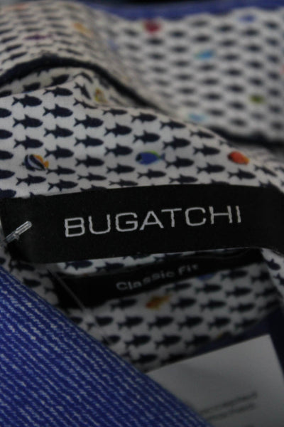 Bugatchi Mens Blue Cotton Button-Down Shirt Short Sleeve Size M