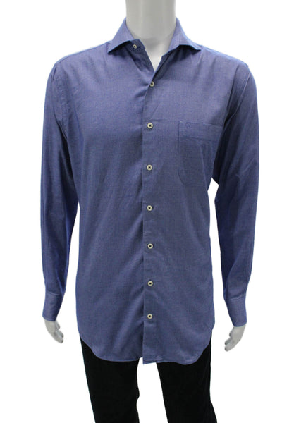 Peter Millar Mens Button Up Collared Long Sleeve Cotton Shirt Blue Size M