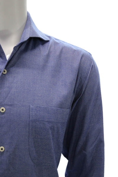 Peter Millar Mens Button Up Collared Long Sleeve Cotton Shirt Blue Size M