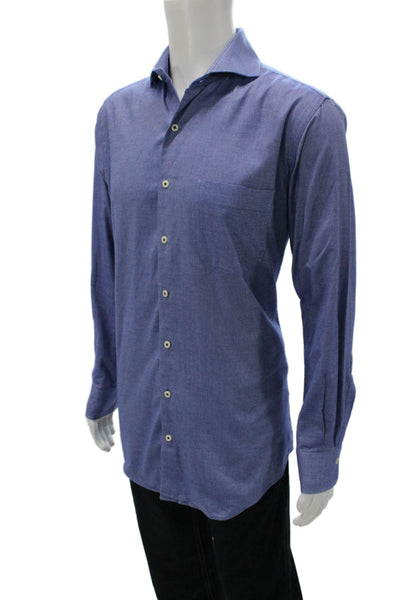 Peter Millar Mens Button Up Collared Long Sleeve Cotton Shirt Blue Size M