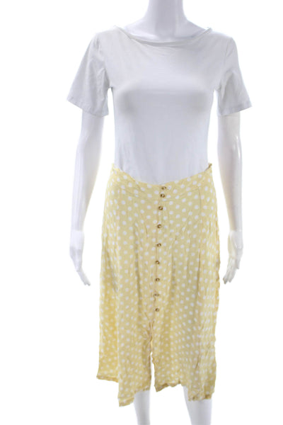 Faithfull The Brand Women Polka Dot Skirt Yellow Button Knee Size 8