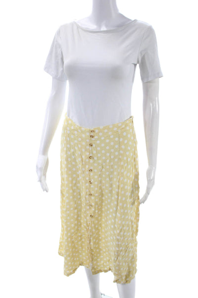 Faithfull The Brand Women Polka Dot Skirt Yellow Button Knee Size 8