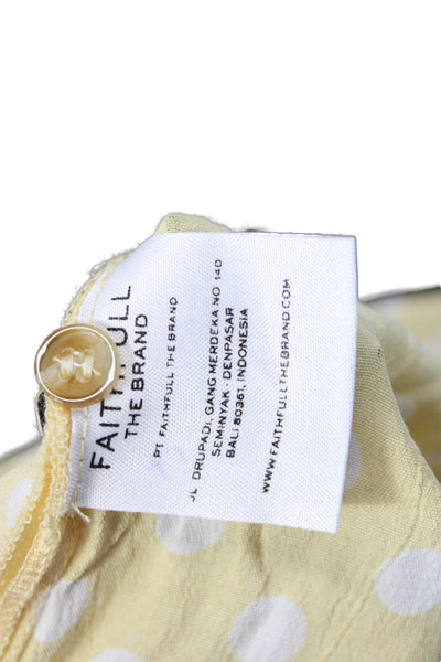 Faithfull The Brand Women Polka Dot Skirt Yellow Button Knee Size 8