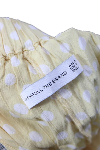 Faithfull The Brand Women Polka Dot Skirt Yellow Button Knee Size 8