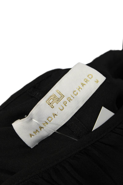 Amanda Uprichard Women Shift Dress Black Silk Square Neck Long Sleeve Size M