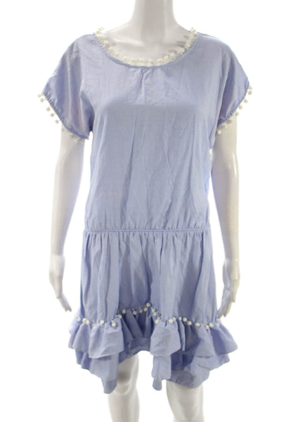 Peixoto Womens Shift Dress Blue Short Sleeve Knee Length Polyester Size M