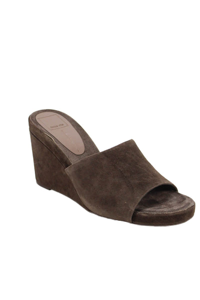 Dolce Vita Womens Suede Slide On Wedge Sandals Brown Size 9
