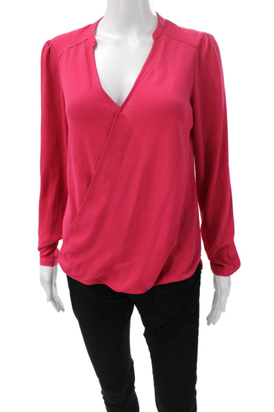 Aqua Womens Basic V-Neck Long Sleeve Pink Polyester Blouse Pullover Size XS