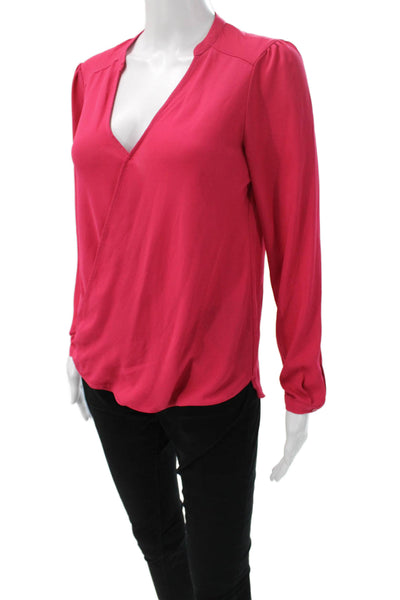 Aqua Womens Basic V-Neck Long Sleeve Pink Polyester Blouse Pullover Size XS
