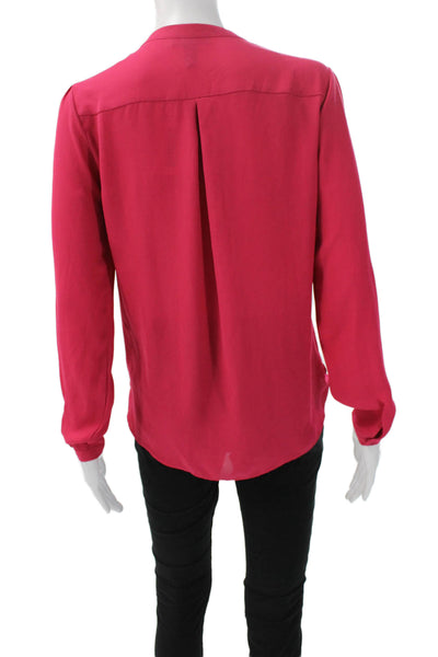 Aqua Womens Basic V-Neck Long Sleeve Pink Polyester Blouse Pullover Size XS