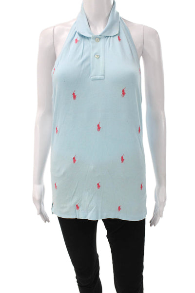 Ralph Lauren Women Tunic Collared Polo Print Cotton Blue Sleeveless Size S