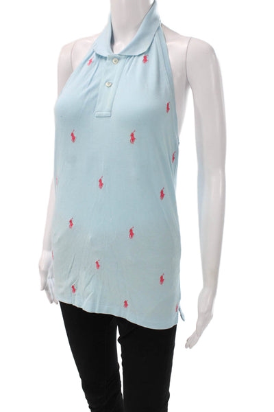 Ralph Lauren Women Tunic Collared Polo Print Cotton Blue Sleeveless Size S