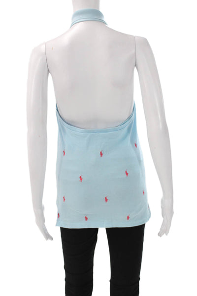Ralph Lauren Women Tunic Collared Polo Print Cotton Blue Sleeveless Size S