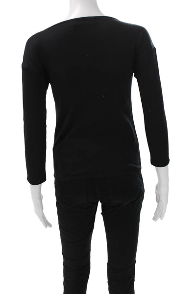 Sonia Rykiel Women Basic Black Cotton Boat Neck 3/4 Sleeve T-Shirt Size S