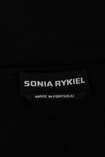 Sonia Rykiel Women Basic Black Cotton Boat Neck 3/4 Sleeve T-Shirt Size S