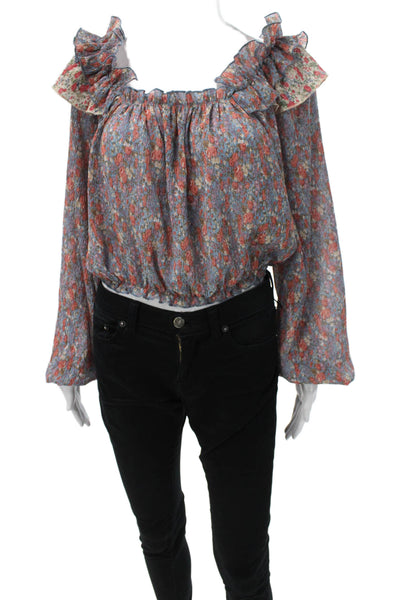 Entro Women Cropped Floral Off Shoulder Blouse Multicolor Size M