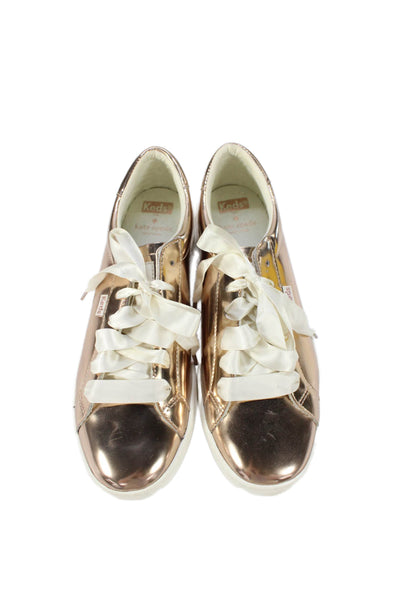 Keds x Kate Spade Satin Ribbon Lace Up Low Top Metallic Gold Sneakers Size 9.5
