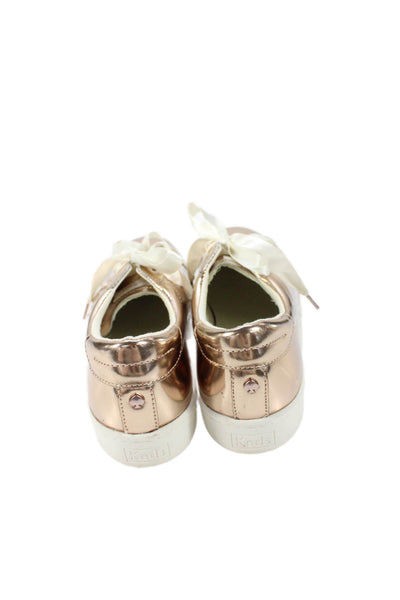 Keds x Kate Spade Satin Ribbon Lace Up Low Top Metallic Gold Sneakers Size 9.5