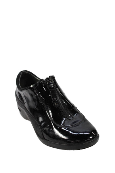 Cole Haan Womens Patent Leather Zipper Front Waterproof Flats Black Size 8 B