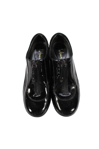 Cole Haan Womens Patent Leather Zipper Front Waterproof Flats Black Size 8 B