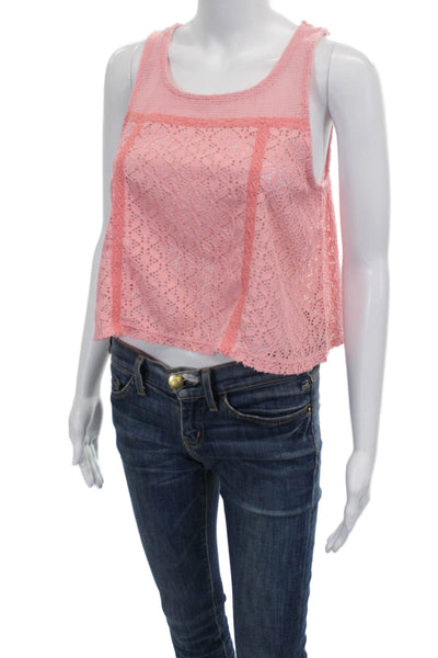 Free People Women Cropped Tank Pink Geometric Sleeveless Size S