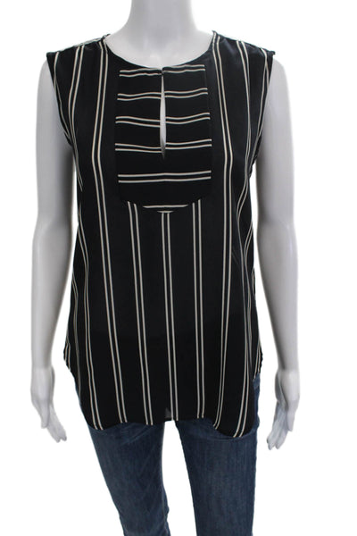 J Crew Womens Black Striped Sleeveless Polyester Blouse Round Neck Size 00