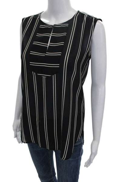 J Crew Womens Black Striped Sleeveless Polyester Blouse Round Neck Size 00