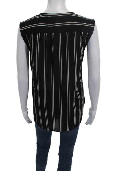 J Crew Womens Black Striped Sleeveless Polyester Blouse Round Neck Size 00