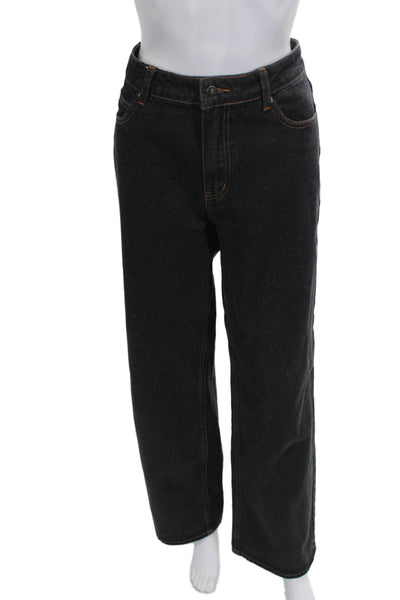 Lioness Womens Straight Jeans Black High Rise Cotton Button Size S