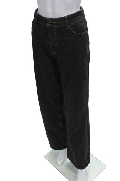 Lioness Womens Straight Jeans Black High Rise Cotton Button Size S