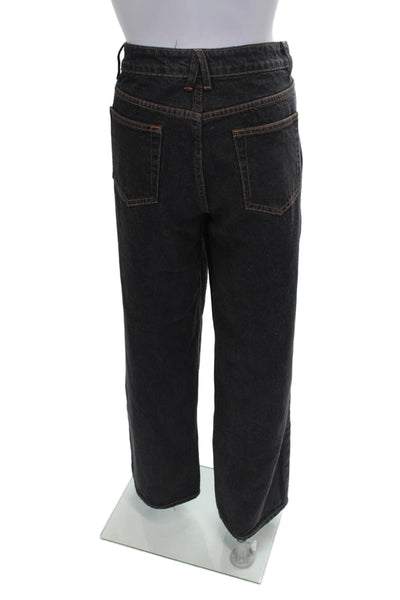 Lioness Womens Straight Jeans Black High Rise Cotton Button Size S