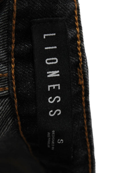 Lioness Womens Straight Jeans Black High Rise Cotton Button Size S