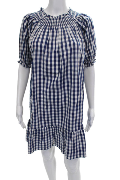 Lake Womens Shift Gingham Cotton Mini Dress Short Sleeve Blue Size XS