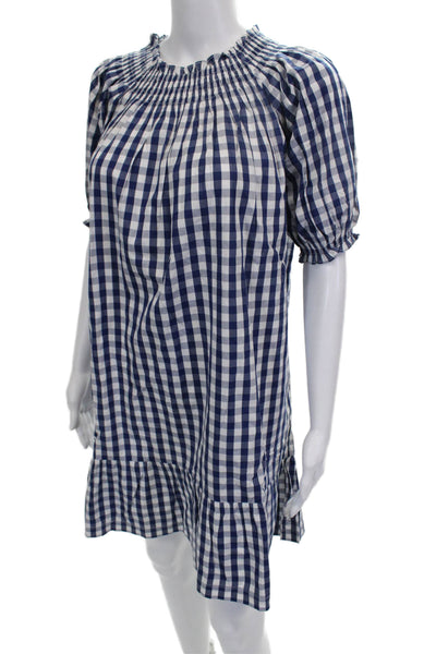 Lake Womens Shift Gingham Cotton Mini Dress Short Sleeve Blue Size XS
