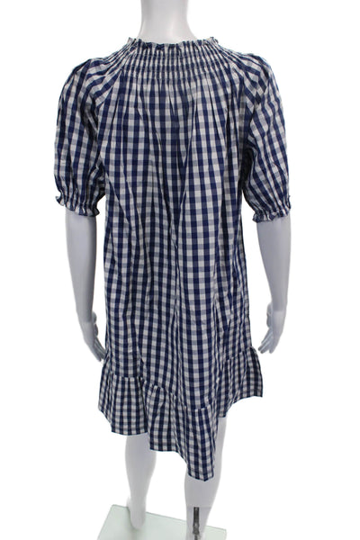 Lake Womens Shift Gingham Cotton Mini Dress Short Sleeve Blue Size XS