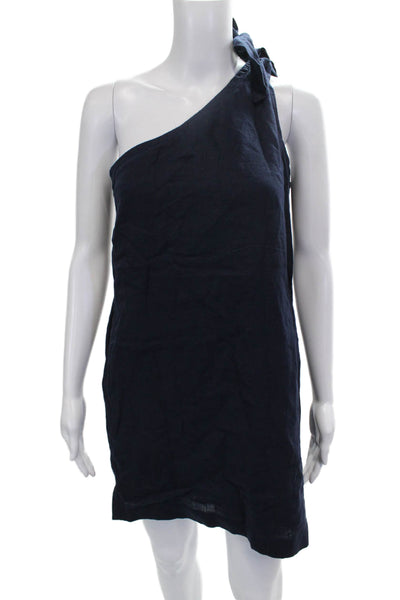 J Crew Women Blue Linen One Shoulder Shift Mini Dress Size XS