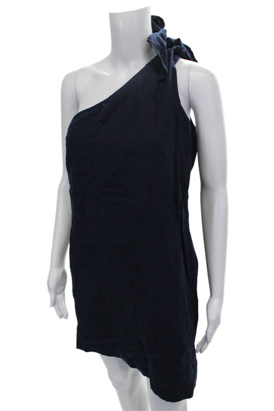 J Crew Women Blue Linen One Shoulder Shift Mini Dress Size XS