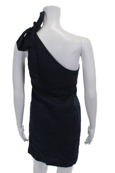 J Crew Women Blue Linen One Shoulder Shift Mini Dress Size XS