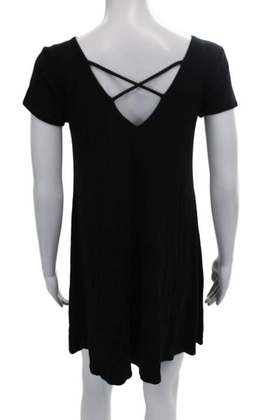 Socialite Womens T-Shirt Dress Black Short Sleeve Rayon Mini Size XS