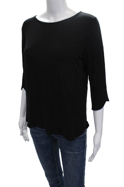 Amour Vert Women Basic T-Shirt Black Boat Neck 3/4 Sleeve Modal Size XS